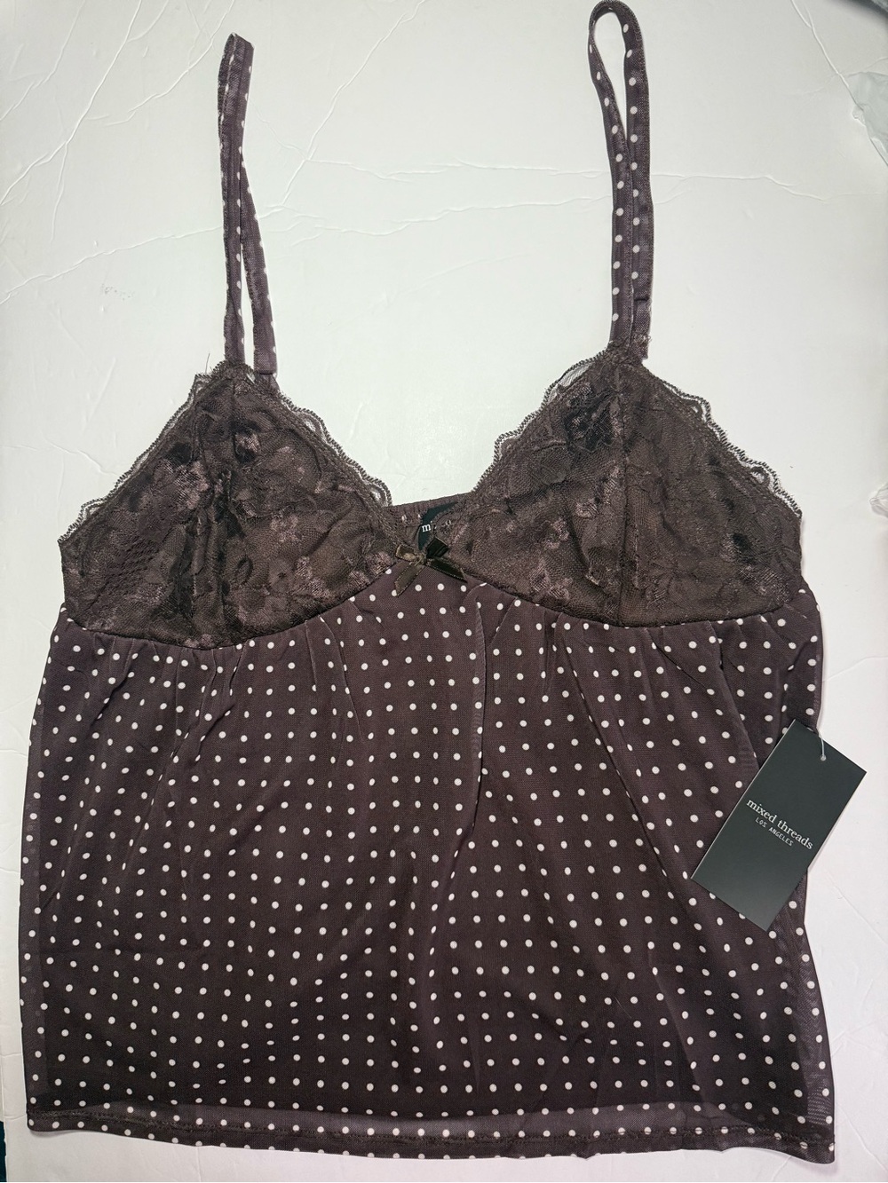 Mixed Threads Brown Polka Dot Lace Cami Tank Top - Size XL - Coquette Y2K - NWT